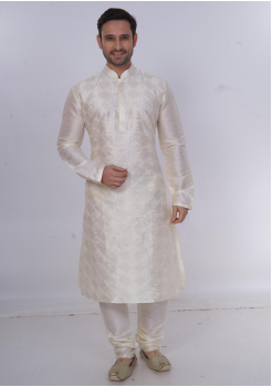 White Color Silk Fabric Kurta